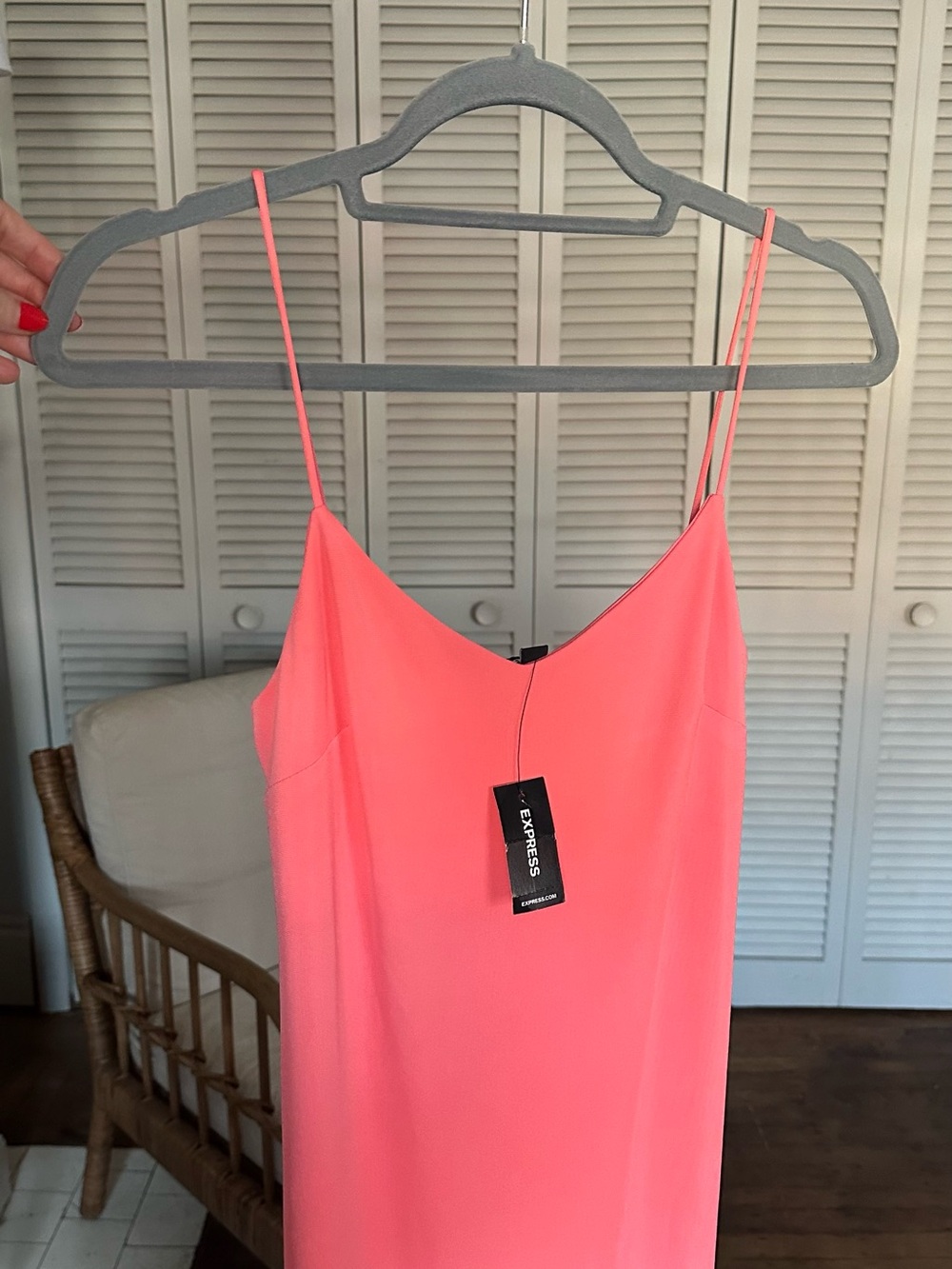 Express Neon Coral-Pink Slip Dress